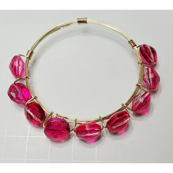 Faceted Pink Glass Wire Wrapped Bangle - Picture 6 of 7